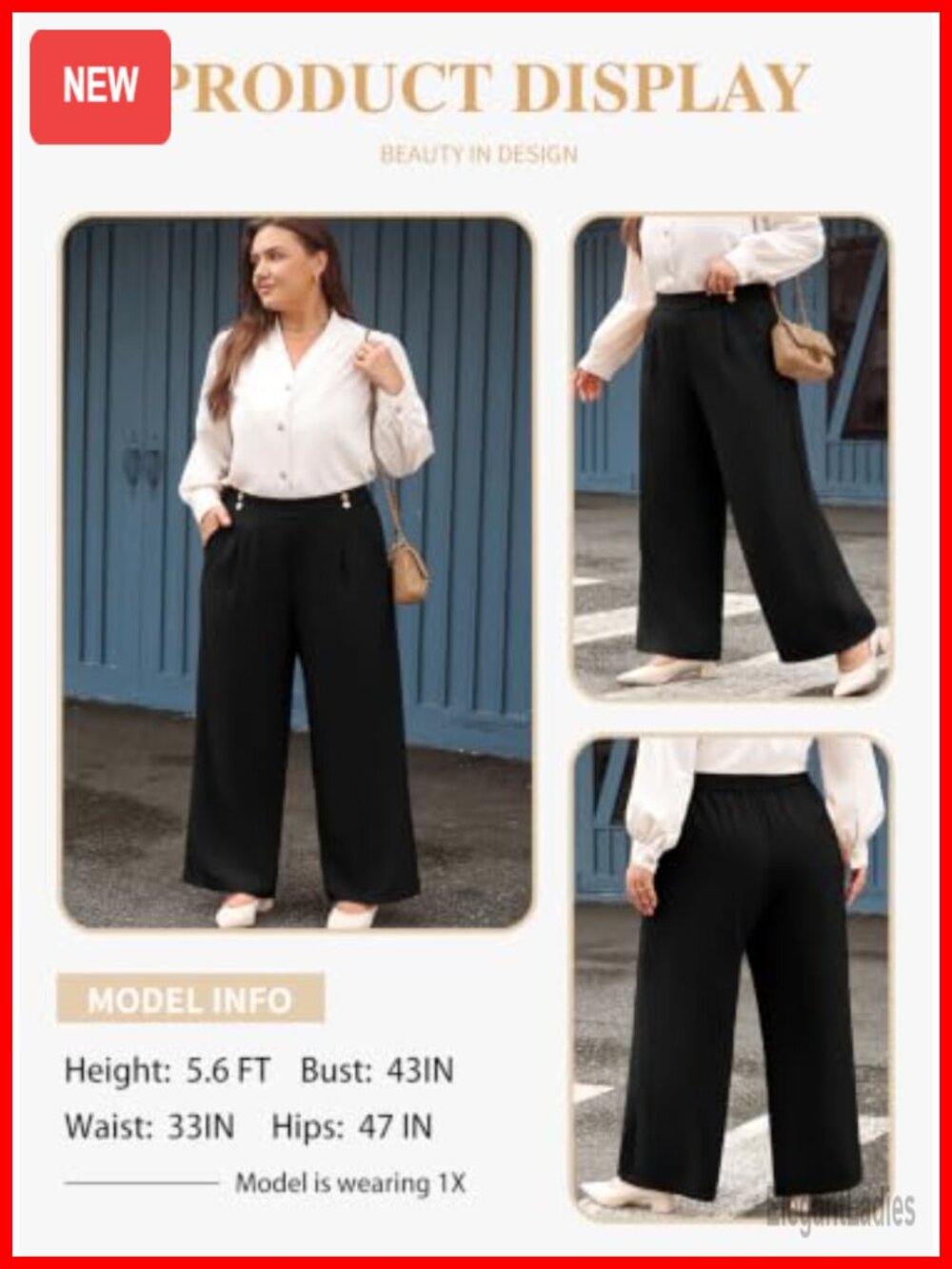 Plus Size Wide Leg High Waisted Work Pants with Pockets Polyester